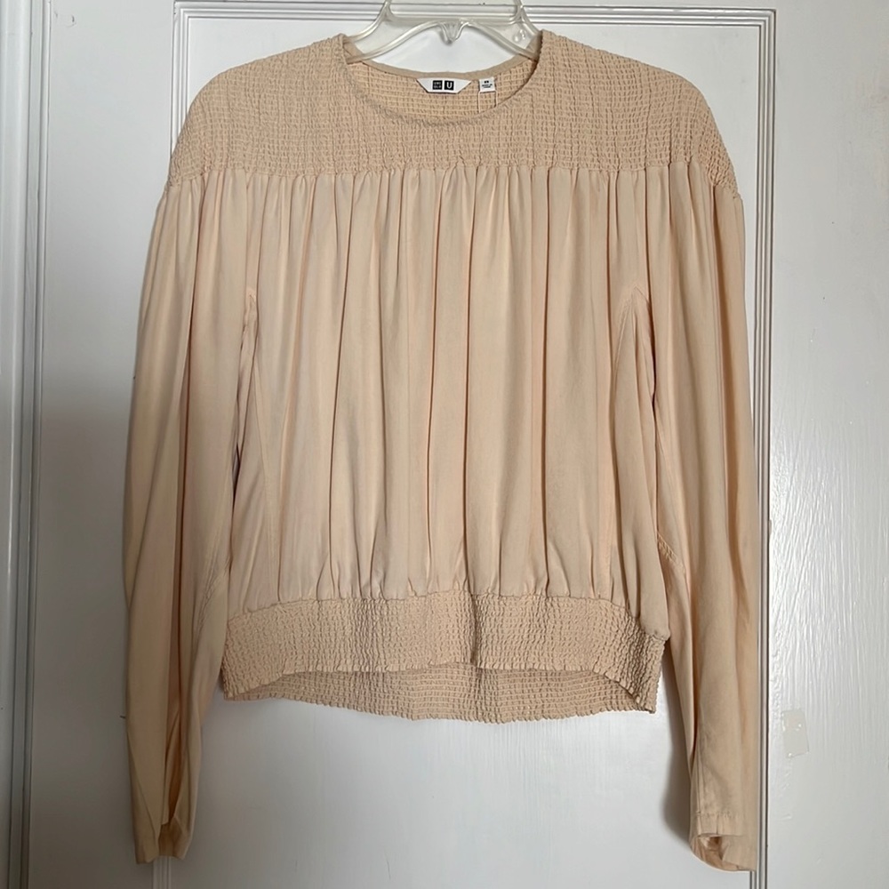 Uniqlo Rayon Tencil Long Sleeve Blouse Off White Extra Small XS